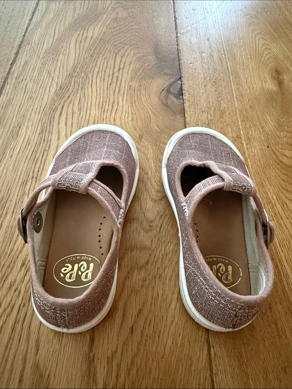 Pèpè Girls Pink sparkle T-Strap Canvas Sneakers sz 24